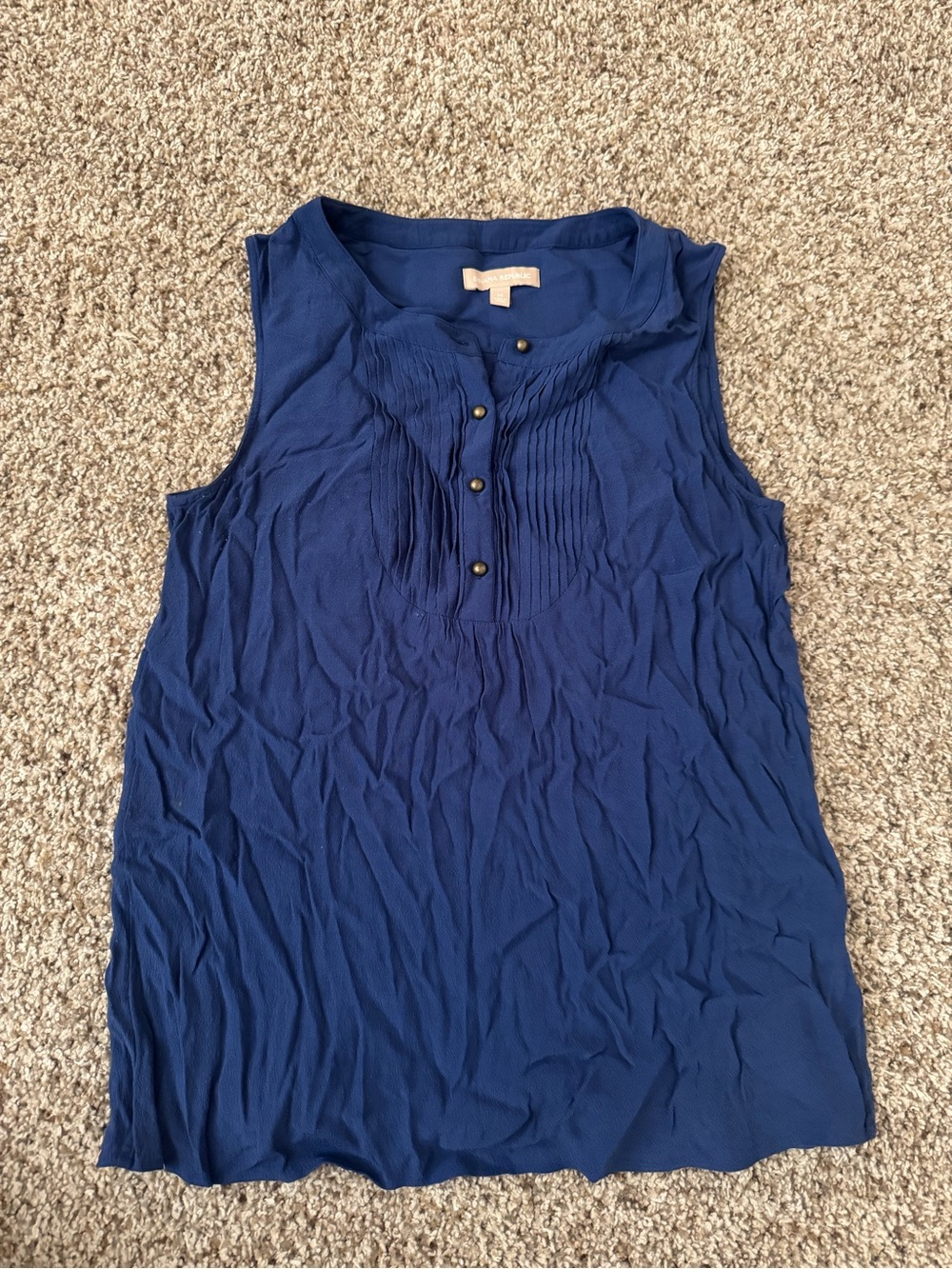 Sleeveless Navy Blue Pintuck Front Tank Top